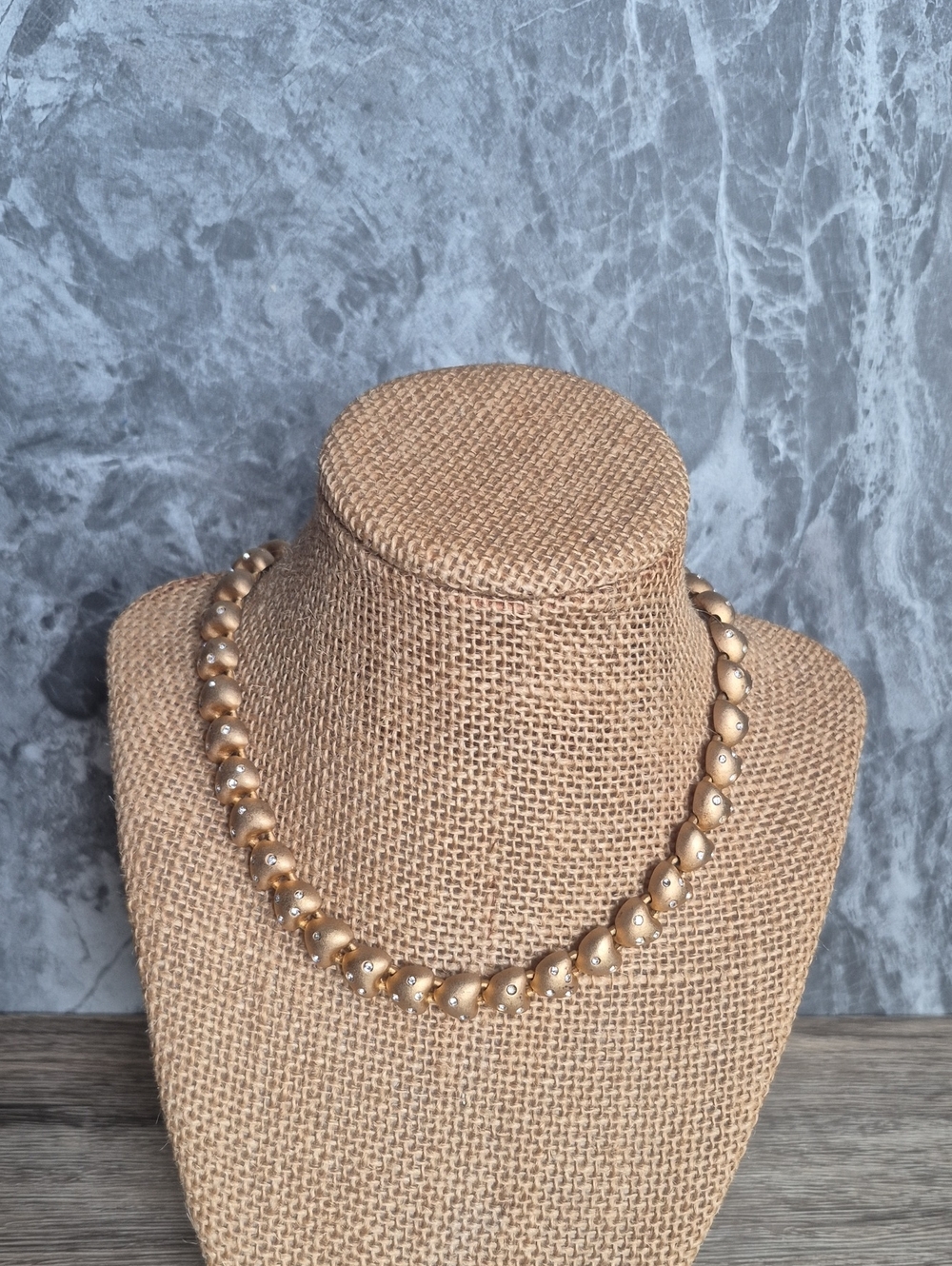 Rare Vintage SWAROVSKI Signed Runway Matte Gold Heart Collar Necklace 16"
